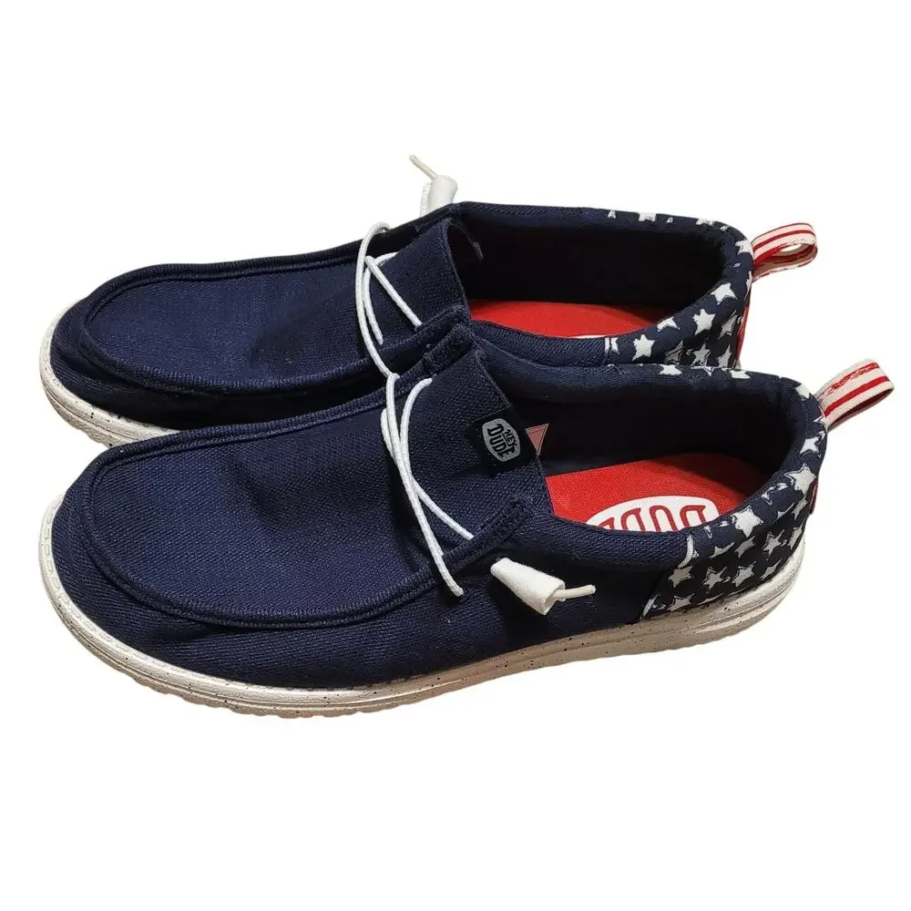 Hey Dude Men's Wally Funk Americana Stars Slip-On Shoes Foam Insole Size 13 EUC